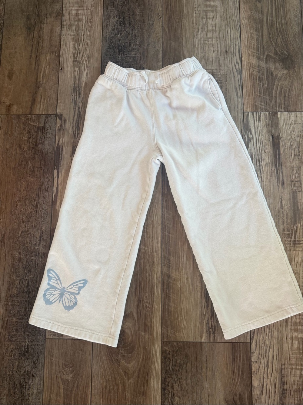 abercrombie kids White Sweatpants with Blue Butterfly Accent